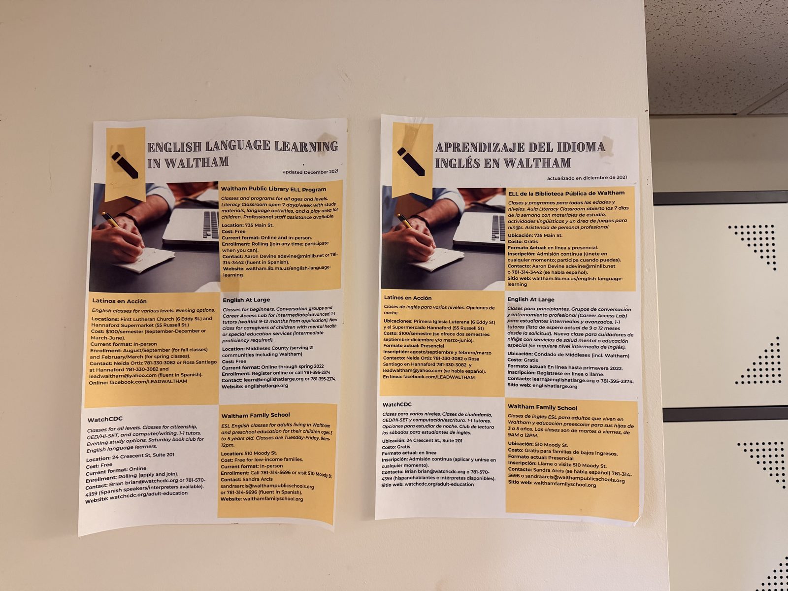 English and Spanish community language-learning resources posted at TRII